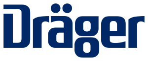 The image shows the Dräger logo, featuring the word "Dräger" in bold, blue letters with a distinctive umlaut over the "a" and rounded font style—Celebrating Community Support: Telford Fire Company Thanks Our Sponsors!.